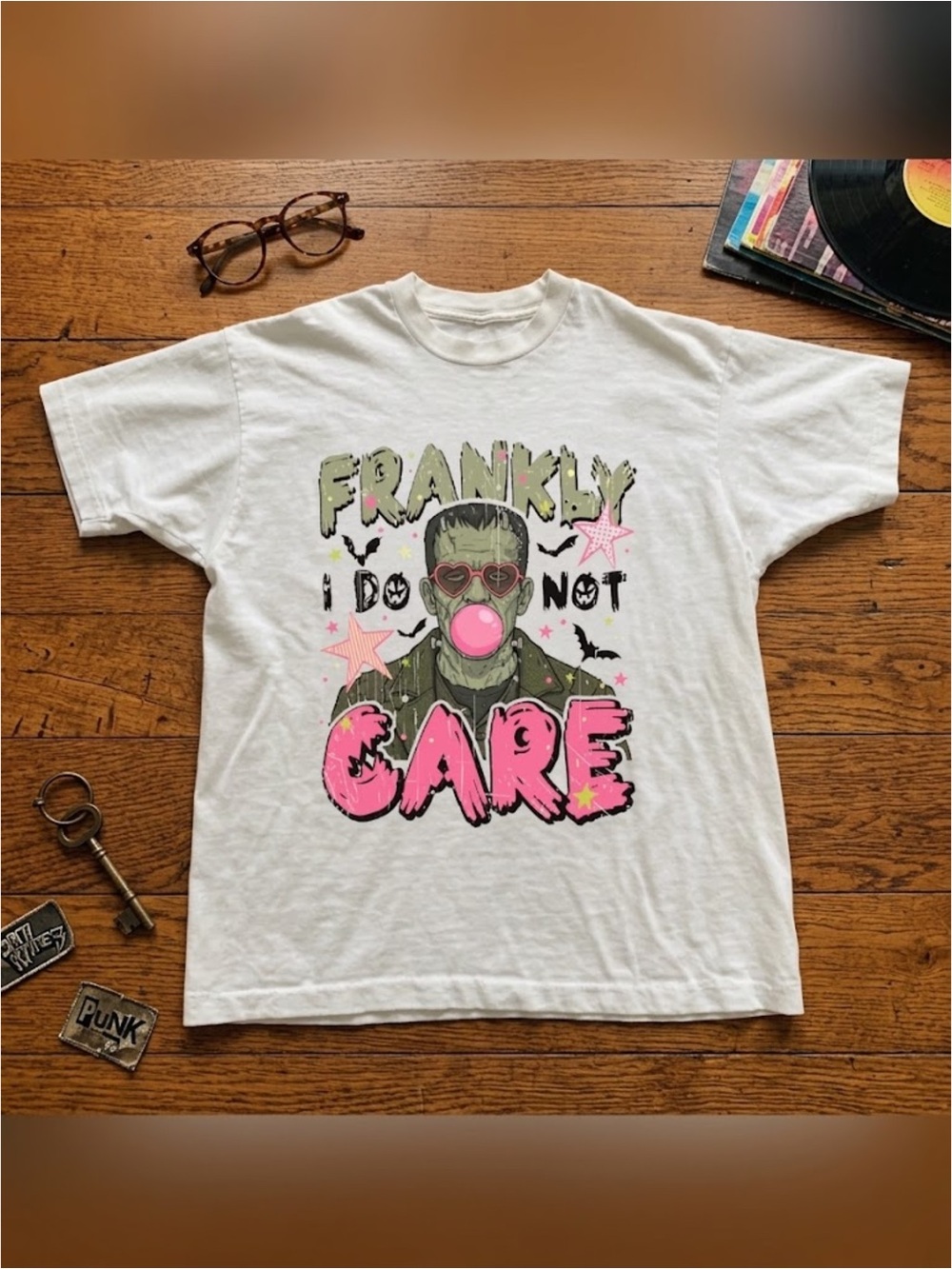 Gildan White Tee with 'Frankly I Do Not Care' Graphic oversized unisex